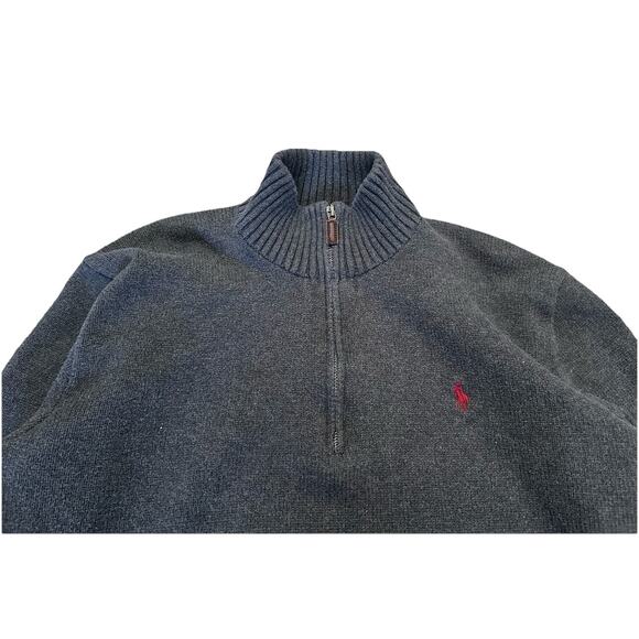 Vintage Polo Ralph Lauren Men’s Gray Knit Quarter Zip Sweater Gray Size L - Picture 2 of 7